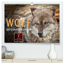 Wolf – Imposanter Jäger (hochwertiger Premium Wandkalender 2024 DIN A2 quer), Kunstdruck in Hochglanz von Roder,  Peter