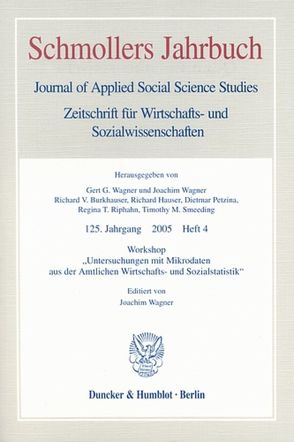 Workshop „Untersuchungen mit Mikrodaten aus der Amtlichen Wirtschafts- und Sozialstatistik“. von Wagner,  Joachim