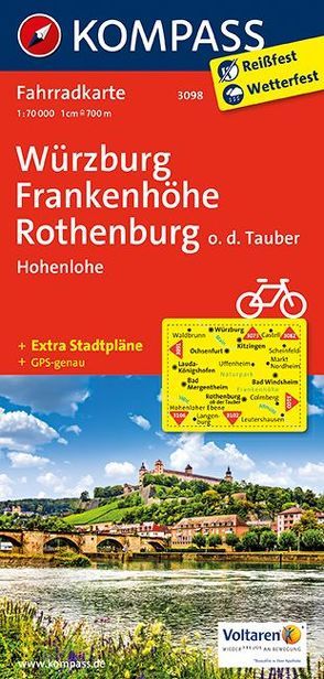 KOMPASS Fahrradkarte Würzburg, Frankenhöhe, Rothenburg o. d. Tauber, Hohenlohe von KOMPASS-Karten GmbH