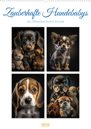 Zauberhafte Hundebabys (Wandkalender 2024 DIN A2 hoch), CALVENDO Monatskalender von Gierok-Latniak,  Steffen