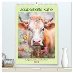 Zauberhafte Kühe. Duftige Aquarelle von tollen Tieren (hochwertiger Premium Wandkalender 2024 DIN A2 hoch), Kunstdruck in Hochglanz von Hurley,  Rose