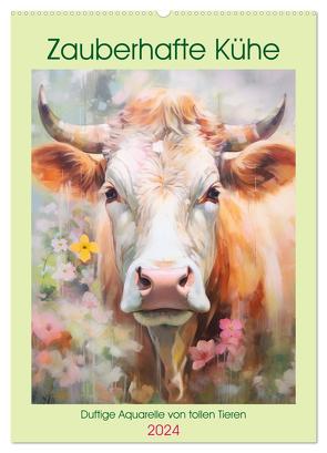 Zauberhafte Kühe. Duftige Aquarelle von tollen Tieren (Wandkalender 2024 DIN A2 hoch), CALVENDO Monatskalender von Hurley,  Rose