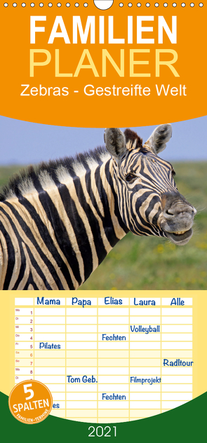 Zebras – Gestreifte Welt – Familienplaner hoch (Wandkalender 2021 , 21 cm x 45 cm, hoch) von Woyke,  Wibke