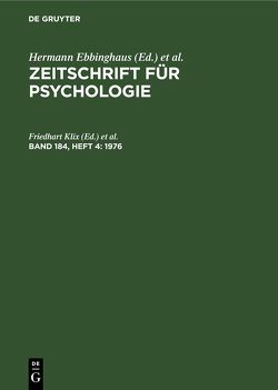 Zeitschrift für Psychologie / 1976 von Klix,  Friedhart, Schmidt,  Hans-Dieter, Sydow,  Hubert