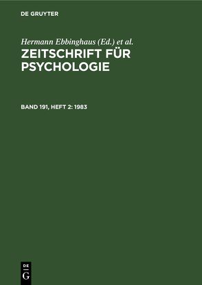Zeitschrift für Psychologie / 1983 von Ebbinghaus,  Hermann, König,  Arthur