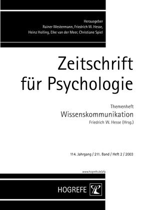 Zeitschrift für Psychologie von Hesse,  Friedrich W.