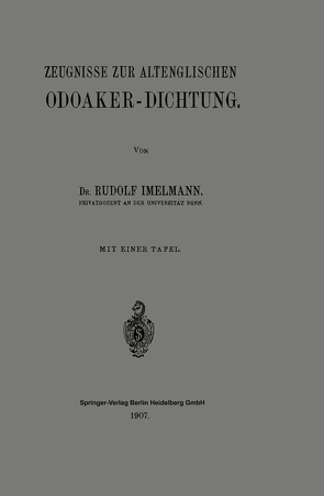 Zeugnisse zur Altenglischen Odoaker-Dichtung von Imelmann,  Rudolf Hans Robert
