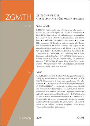 ZGMTH – Zeitschrift der Gesellschaft für Musiktheorie, 4. Jahrgang 2007 von Froebe,  Folker, Rohringer,  Stefan, Schwab-Felisch,  Oliver