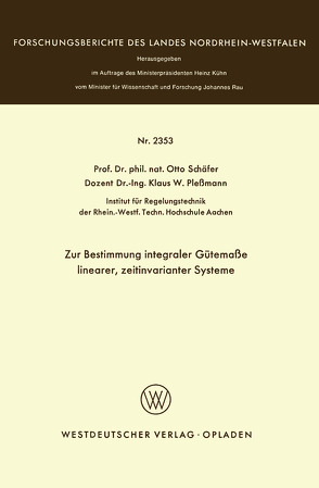 Zur Bestimmung integraler Gütemaße linearer, zeitinvarianter Systeme von Schäfer,  Otto