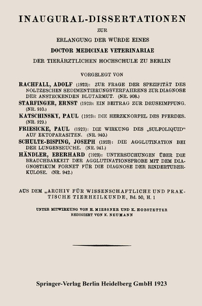 Zur Frage der Spezifität des Noltzeschen Sedimentierungsverfahrens zur Diagnose der ansteckenden Blutarmut von Rachfall,  Adolf