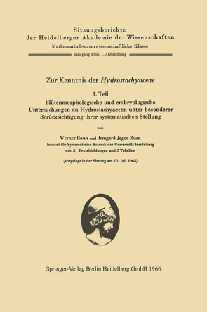 Zur Kenntnis der Hydrostachyaceae von Jäger-Zürn,  Irmgard, Rauh,  Werner