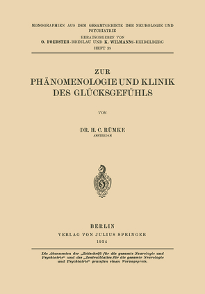 Zur Phänomenologie und Klinik des Glücksgefühls von Rümke,  Henricus Cornelius