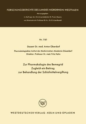 Zur Pharmakologie des Bemegrid Zugleich ein Beitrag zur Behandlung der Schlafmittelvergiftung von Oberdorf,  Anton