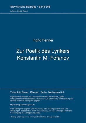 Zur Poetik des Lyrikers Konstantin M. Fofanov von Fenner,  Ingrid