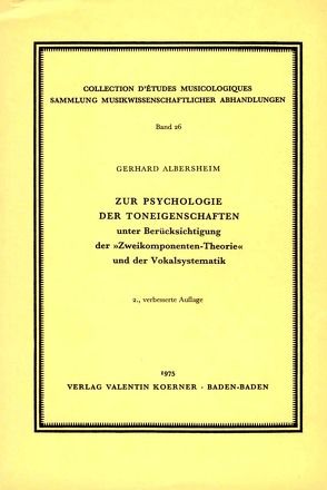 Zur Psychologie der Toneigenschaften von Albersheim,  Gerhard