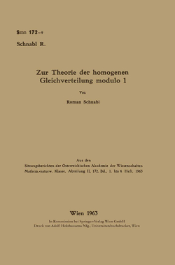 Zur Theorie der homogenen Gleichverteilung modulo 1 von Schnabl,  Roman
