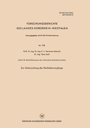 Zur Untersuchung der Hochofenvorgänge von Schenck,  Hermann